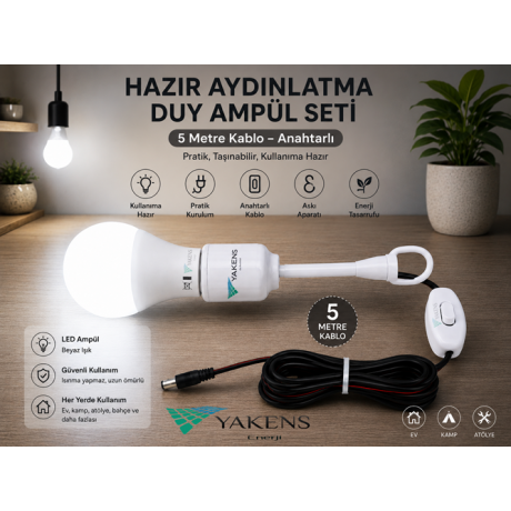 12W Güneş Enerji Sistemi Seti – Telefon Şarjlı Taşınabilir Solar Aydınlatma Paketi | 7Ah Akü + 10A Şarj Kontrol Cihazı + 2 LED Ampul